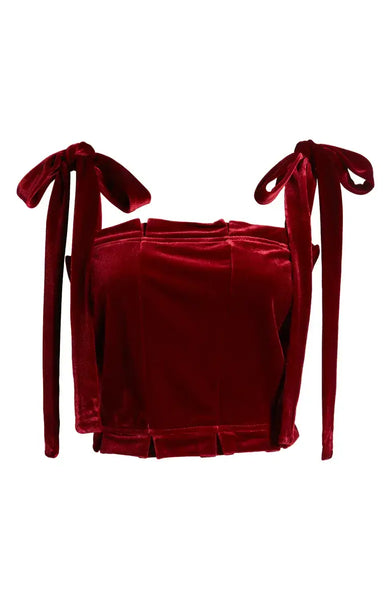 Dunham Velvet Corset Crop Top: Burgandy