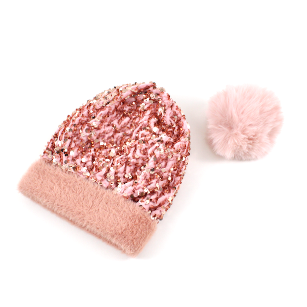 H21029 Beanie w/Pom Pom & Sequins: 05 Wine