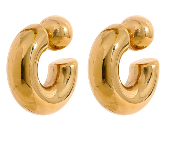 Puffy Thea O Hoop Earring Stainless steel: Yellow Gold