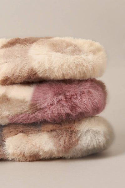 Plaid Convertible Fingerless Faux Fur Mittens: Pink / One Size