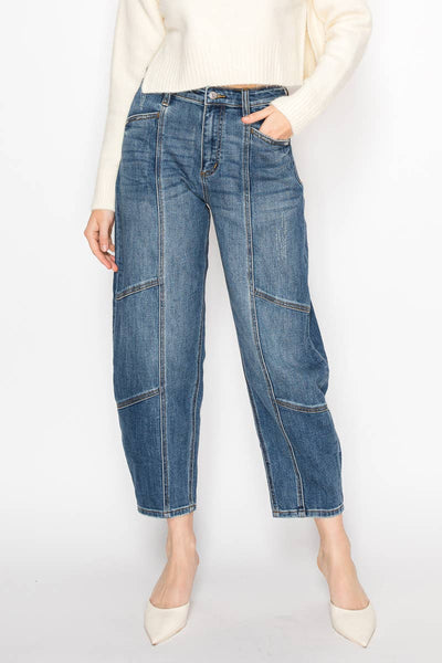 High Rise Relaxed Barrel Jeans – Medium Wash
