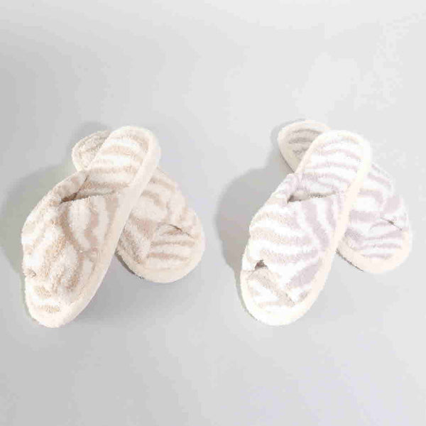 Luxury Soft Crossover Zebra Pattern Slipper: S/M / BEIGE
