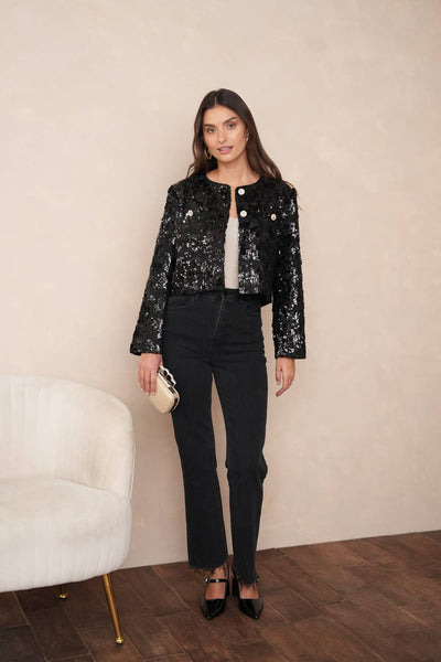 Sequin-embellished jacket - CK08345: Black