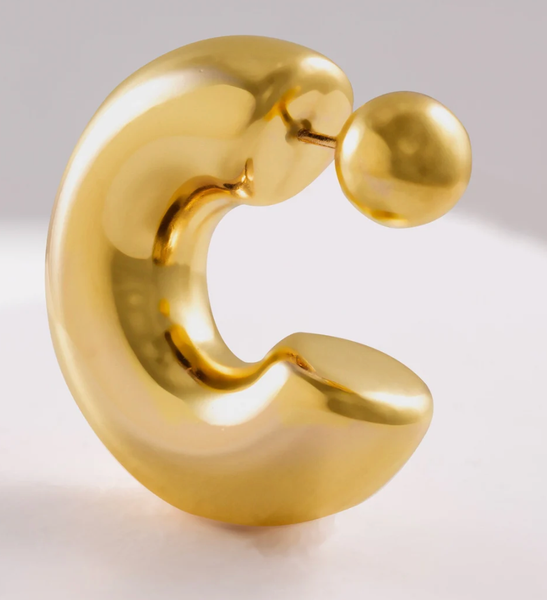 Puffy Thea O Hoop Earring Stainless steel: Yellow Gold