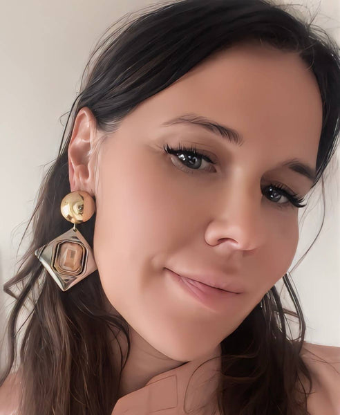 Chandelier Mirror Earring - Geo mixed Metal Steel Earrings