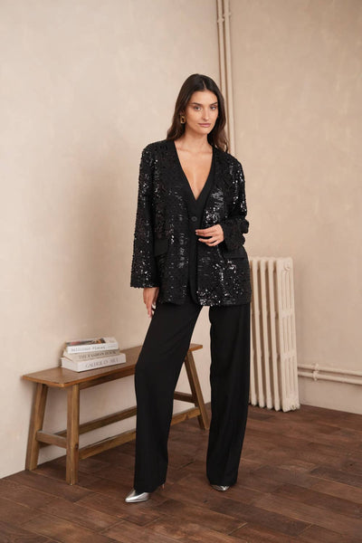 2-in-1 Sequin Dress Jacket - CK08349: Black
