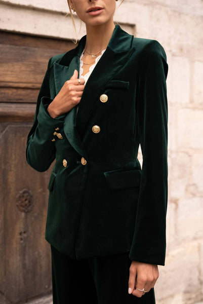 Double-breasted velvet blazer with gold buttons - V1721N: Bordeaux