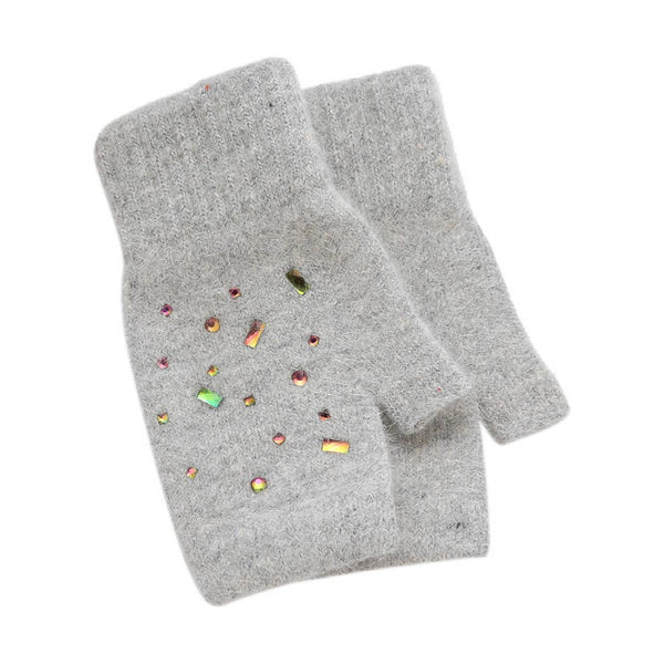 Colorful Crystal Fingerless Gloves: ONE SIZE / GRY