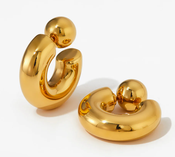 Puffy Thea O Hoop Earring Stainless steel: Yellow Gold