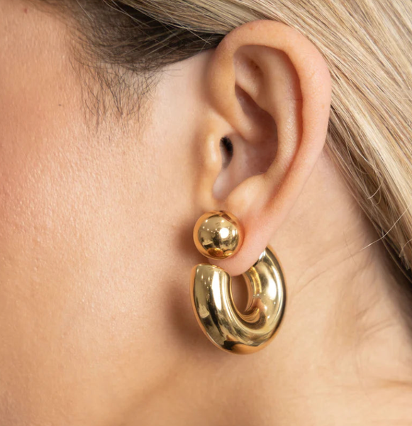 Puffy Thea O Hoop Earring Stainless steel: Yellow Gold