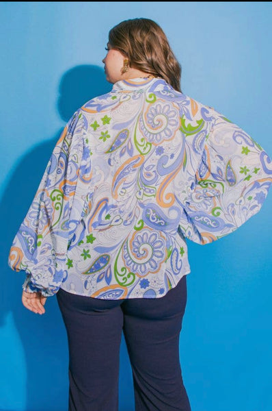 Swirl puffed sleeve blouse