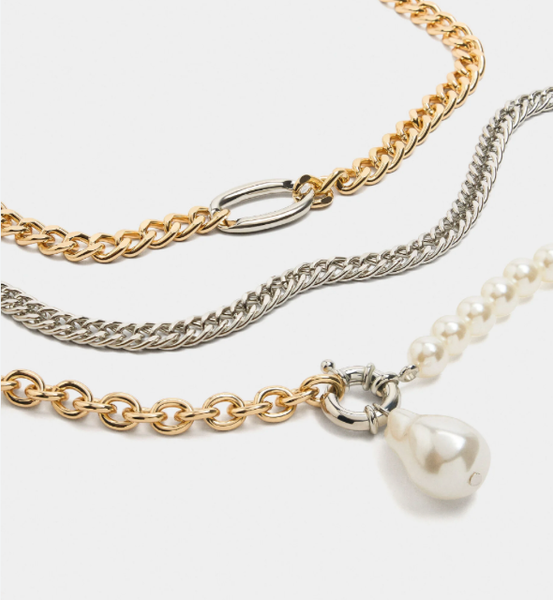 Triple Stack- Necklaces 3 Chains stacked PVD Carabiner Pearl