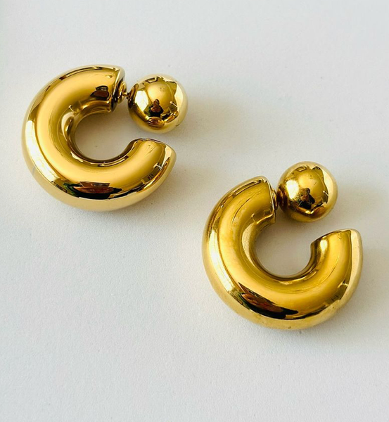 Puffy Thea O Hoop Earring Stainless steel: Yellow Gold