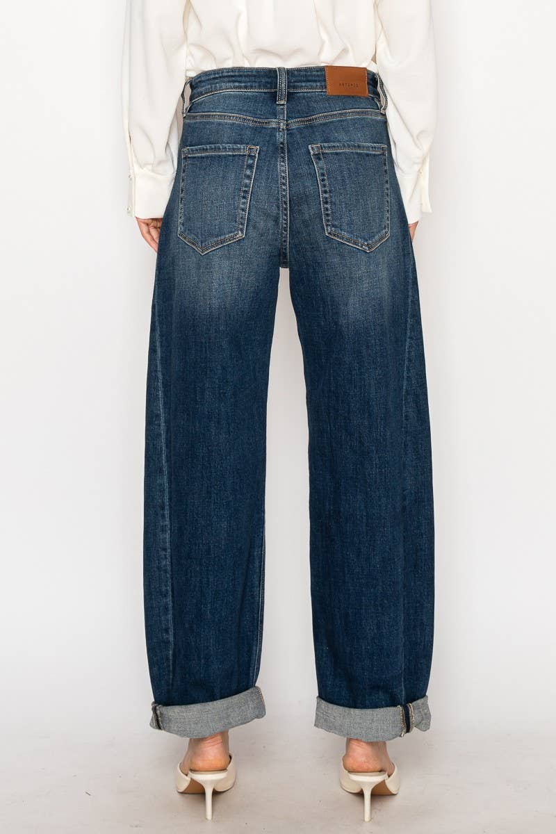 High Rise Relaxed Tapered Barrel Jeans – Dark Wash