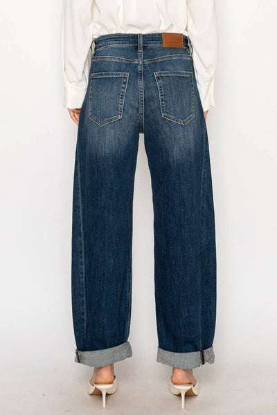 High Rise Relaxed Tapered Barrel Jeans – Dark Wash