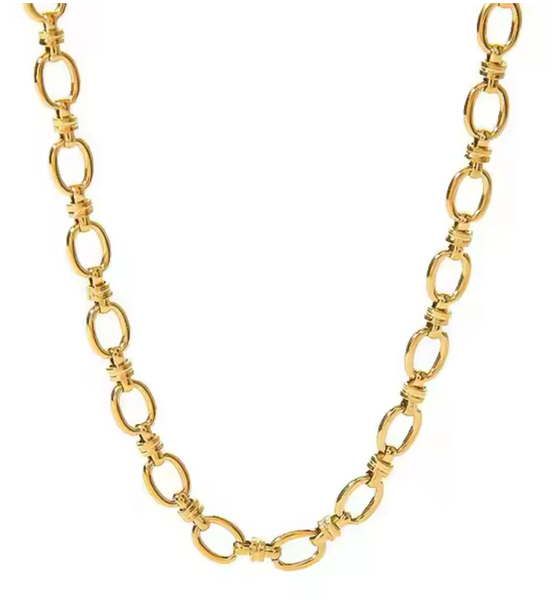 Rio Knuckle Link Steel Necklace 14K Gold Waterproof: Yellow Gold