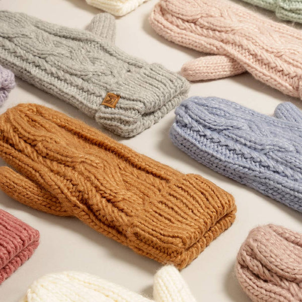 Winter Gloves Cable Knit Mittens with Fleece Lined: One Size / PINK