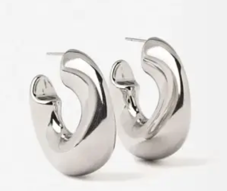 Wave-Puffy Hoop- Steel Earrings- 14K gold or Silver: Silver