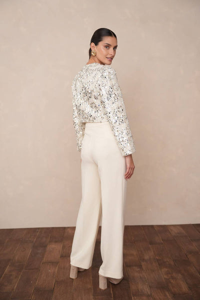 Jenny short jacket in tweed & sequins - CK08346: Ecru