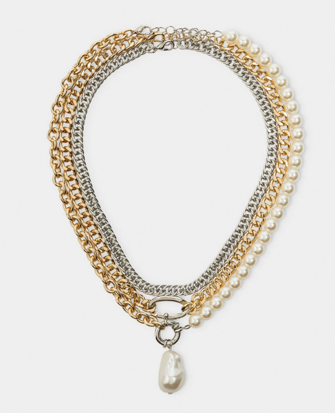Triple Stack- Necklaces 3 Chains stacked PVD Carabiner Pearl
