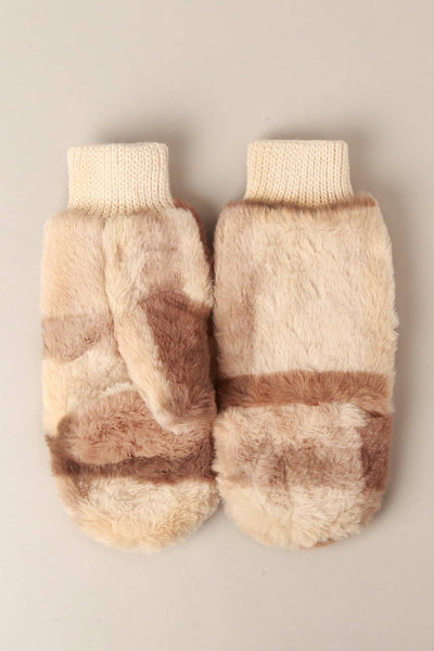 Plaid Convertible Fingerless Faux Fur Mittens: Pink / One Size