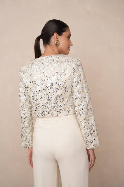 Jenny short jacket in tweed & sequins - CK08346: Ecru