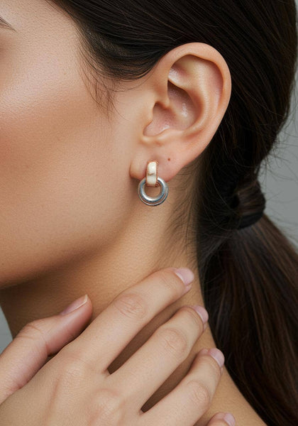 Puffy Door Knocker Hoop Earrings- Steel: Silver