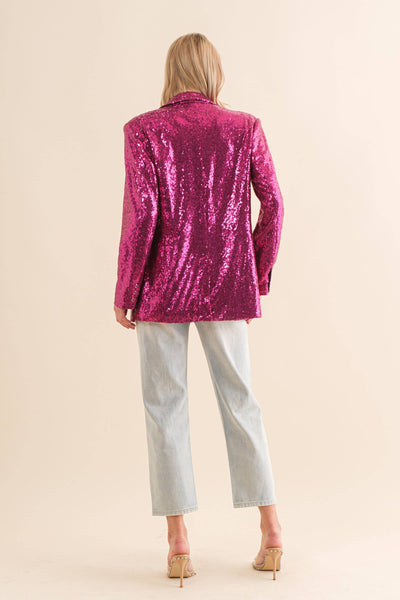 22573J  -Sequin Boyfriend Single Blazer: FUCHSIA