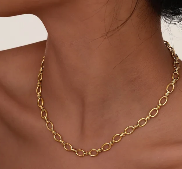Rio Knuckle Link Steel Necklace 14K Gold Waterproof: Yellow Gold