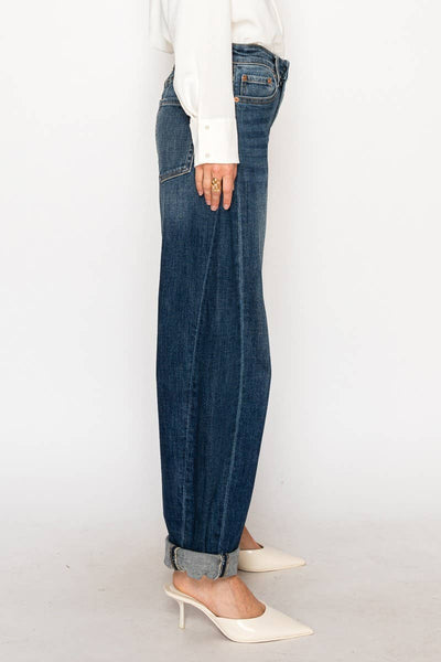High Rise Relaxed Tapered Barrel Jeans – Dark Wash
