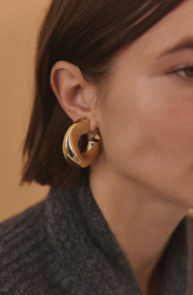 Wave-Puffy Hoop- Steel Earrings- 14K gold or Silver: Silver