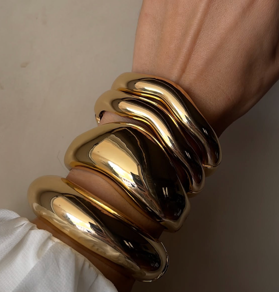 Editorial Wave Cuff Bangle Bracelet-14K Gold PVD- Recycled : Silver