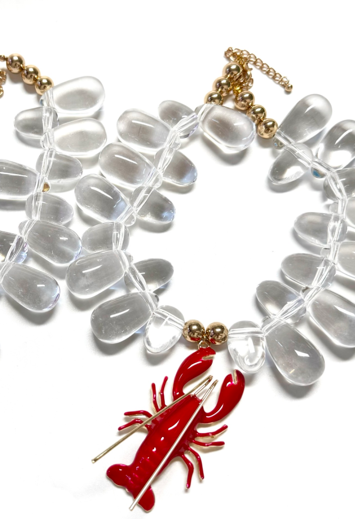 Lobster- Kitsch and Sea- Resin Bead Statement Necklace : Aqua