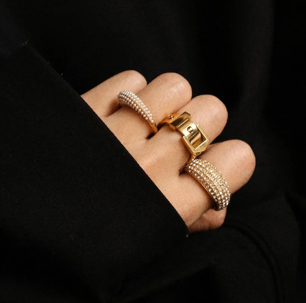 Buckle UP- Stainless Steel Buckle  Ring- 14K Gold/Steel: Silver / 7