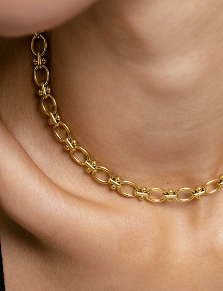 Rio Knuckle Link Steel Necklace 14K Gold Waterproof: Yellow Gold