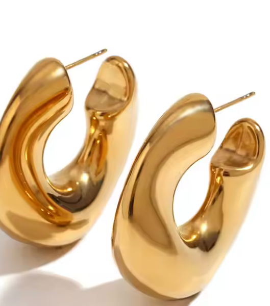 Wave-Puffy Hoop- Steel Earrings- 14K gold or Silver: Silver