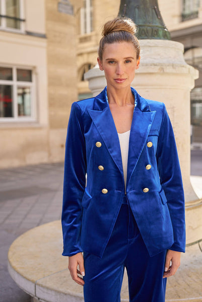 Double-breasted velvet blazer with gold buttons - V1721N: Bordeaux