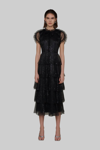 Amy Lynn Alder Meshed Cascading Frill MIDI Dress