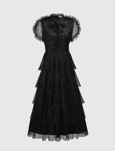 Amy Lynn Alder Meshed Cascading Frill MIDI Dress