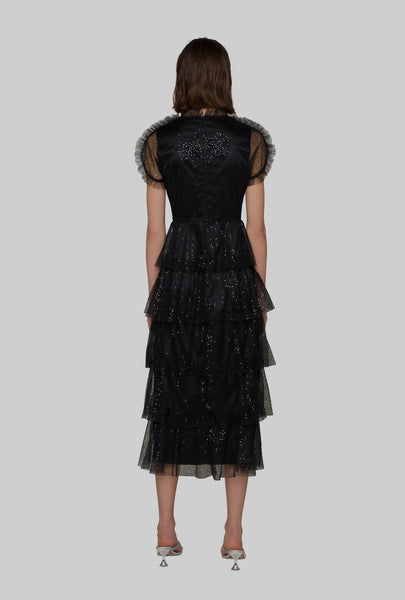 Amy Lynn Alder Meshed Cascading Frill MIDI Dress
