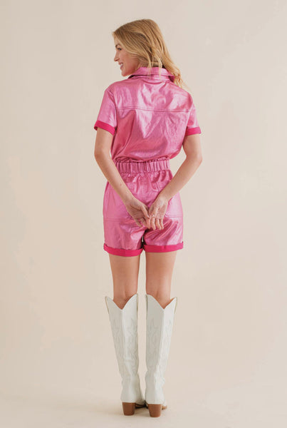 Metallic faux leather romper