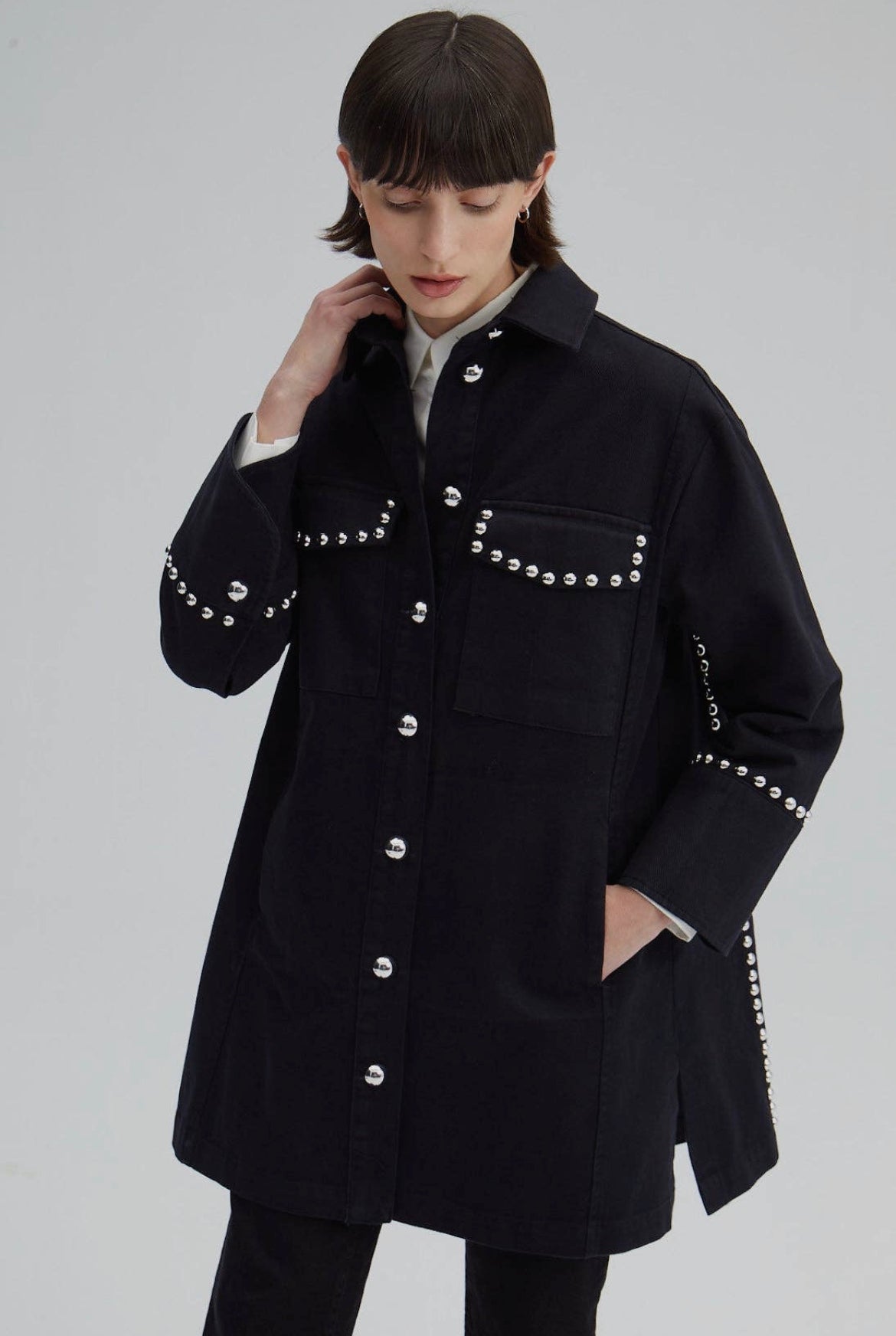 Denim jacket with studs