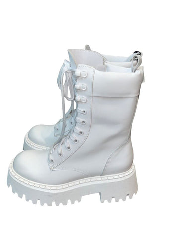 Zara White Lace Up Combat Boots Size 39