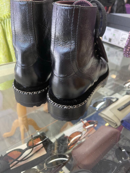 Chanel Black Patent Combat Boot Size 38