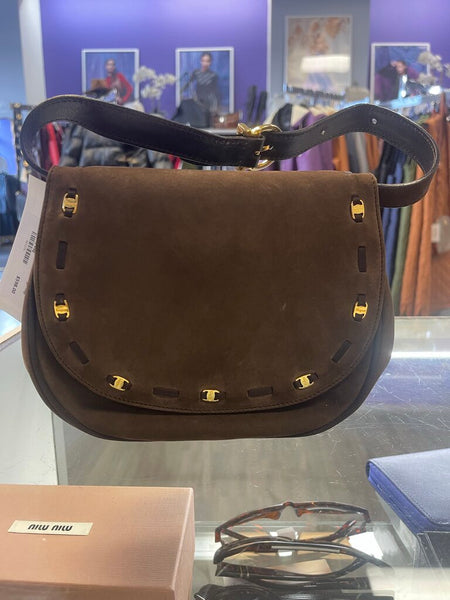 Salvatore Ferragamo suede logo flap crossbody bag