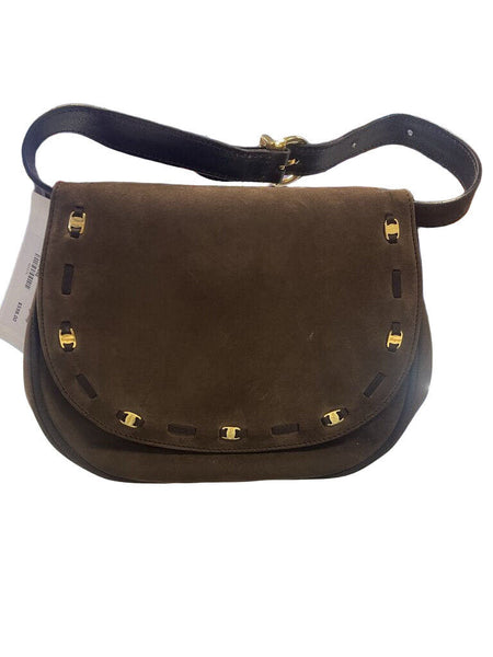 Salvatore Ferragamo suede logo flap crossbody bag