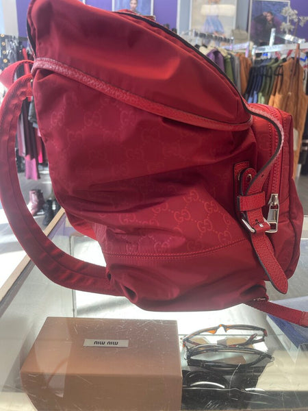 Gucci monogram dollar calfskin medium backpack vibrant red