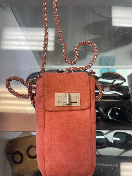 Chanel quilted suede mini phone holder