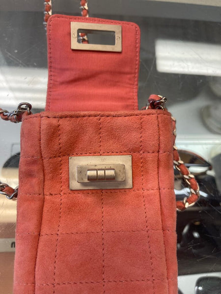 Chanel quilted suede mini phone holder