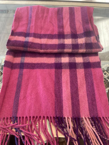 Vintage Burberry 100% Cashmere Scarf-Pink & Plum